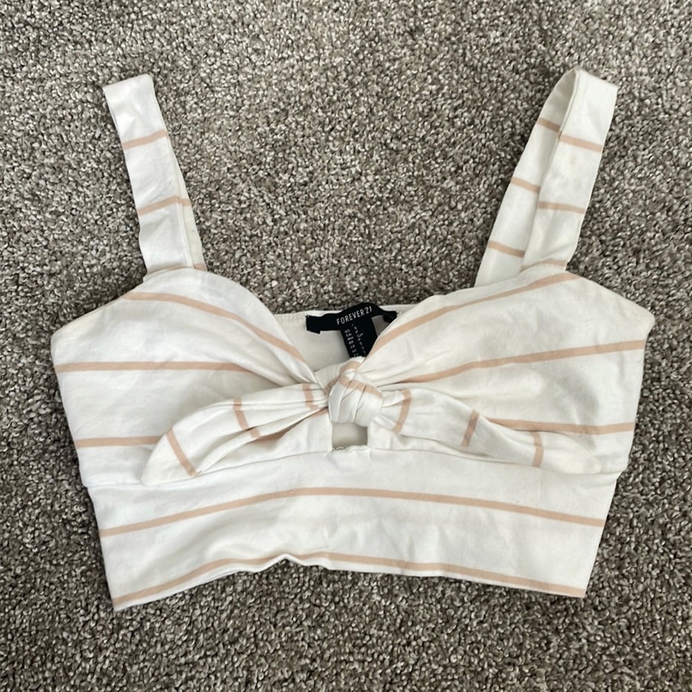 White and tan striped crop top